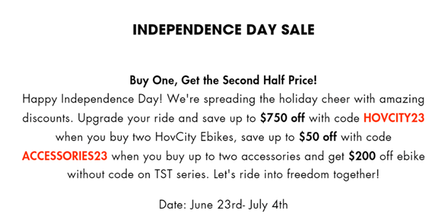 Save Big On Electric Bikes With Hovsco Independence Day Sale